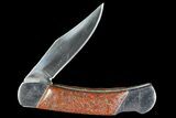 Pocketknife With Fossil Dinosaur Bone (Gembone) Inlays #136585-1